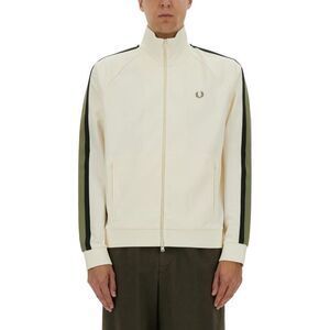 FRED PERRY Track Jacket with Laurel Wreath Detail Men IVORY Sweaters & Cardigans